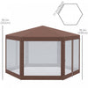 Outsunny 13' X 11' Hexagonal Party Tent With Nettings Brown|Tente De Reception Hexagonale Outsunny 13 Pi X 13 Pi Avec Filets, Brun