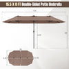 Costway 15.5 FT Extra-Large Patio Umbrella with LED Solar Lights & 12 Heavy-Duty Ribs Brown