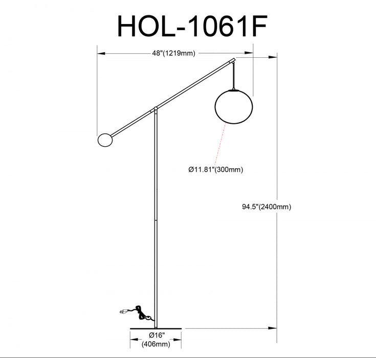 Dainolite Holly 1 Light Floor Lamp 106\" H Matte Black Opal White Glass