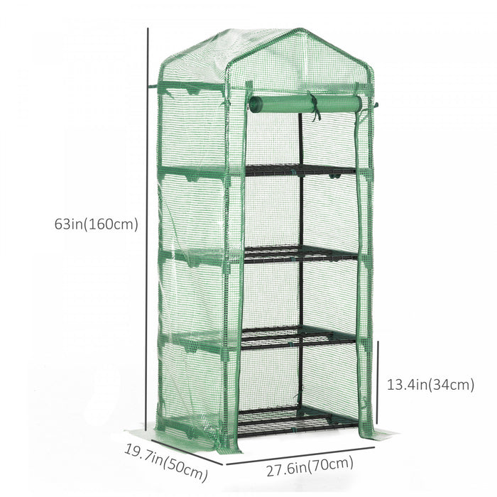 Outsunny 28\" X 20\" X 63\" Portable Greenhouse With 4 Tier Shelves Outdoor Hot House Plant Flower Greenhouse, Steel Frame, Pe Cover, Dark Green