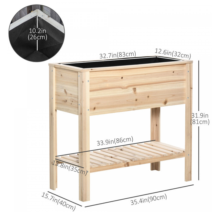 Outsunny Wooden Raised Garden Bed Standing Elevated Planter Box With Storage Shelf For Flowers, Vegetables, And Herbs, 36\" X 16\" X 32\", Natural