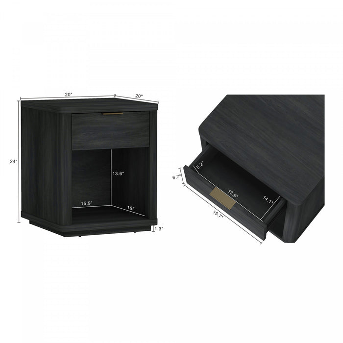 Evelyn Modern 20\" Nightstand in Charcoal Gray (1-Drawer) - Set of 2