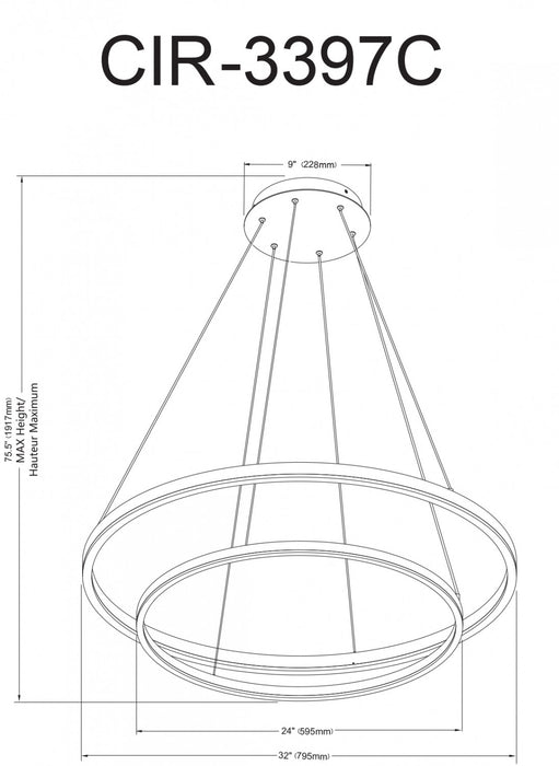 Dainolite Circulo Chandelier 97w Matte Black Finish White Acrylic Diffuser Lamp