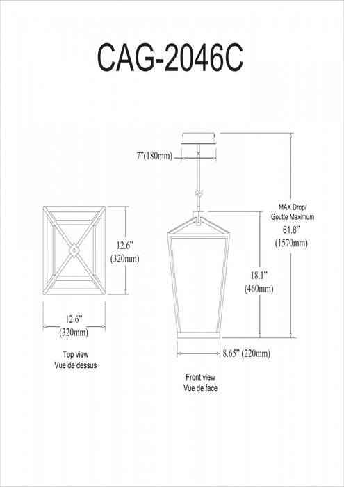 Dainolite Cage LED Pendant 46w Matte Black Finish White Diffuser Lamp