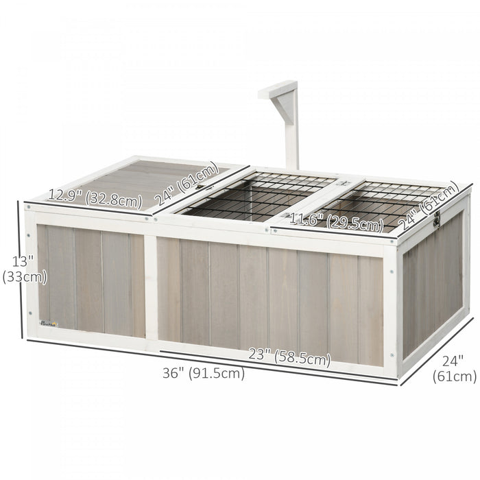 Pawhut Tortoise Habitat, Wooden Tortoise Enclosure With Openable Tops, Run Cage, Two Rooms, Grey
