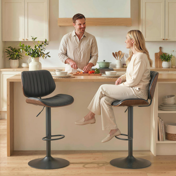 HOMCOM Bar Stools Set of 2, Mid-Century Modern Swivel Barstools, Black