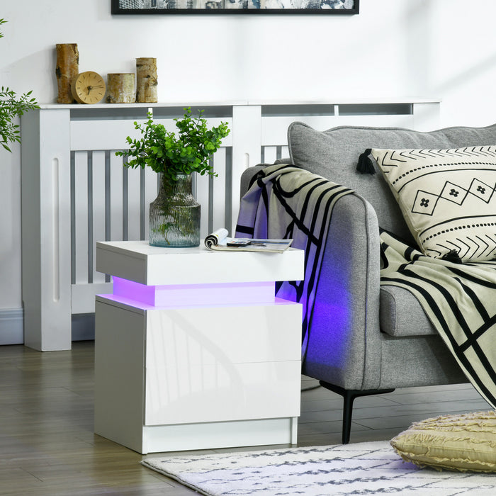 HOMCOM Nightstand, Side Table w/ LED Lights, for Bedroom