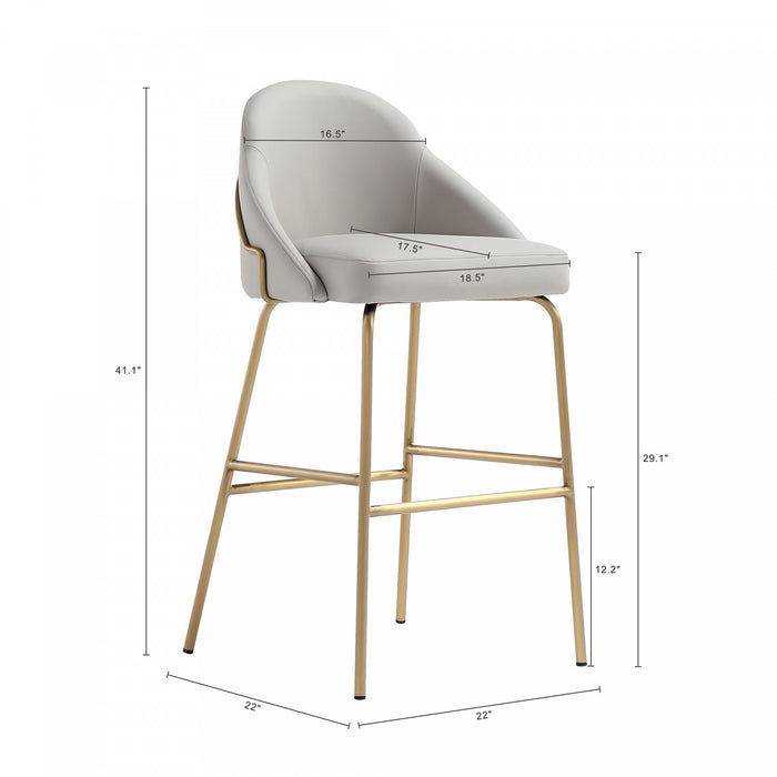 Gracie Modern Metal Upholstered Barstool in Stone Gray and Gold - Set of 2