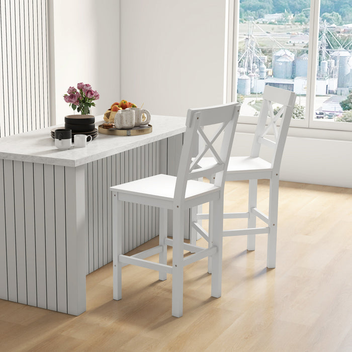 HOMCOM Counter Height Bar Stools Set of 2 with Back and Footrest White