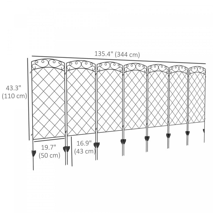 Outsunny 11.3' Garden Fence, Steel Fence Panels, Pack of 7, Black