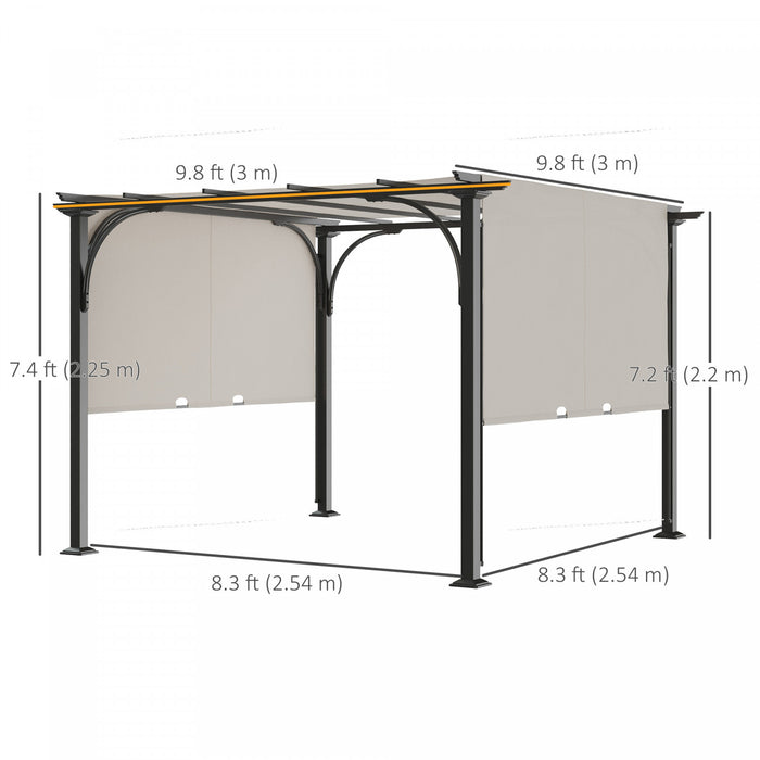 Outsunny 10' X 10' Outdoor Pergola Patio Gazebo Retractable Canopy, White