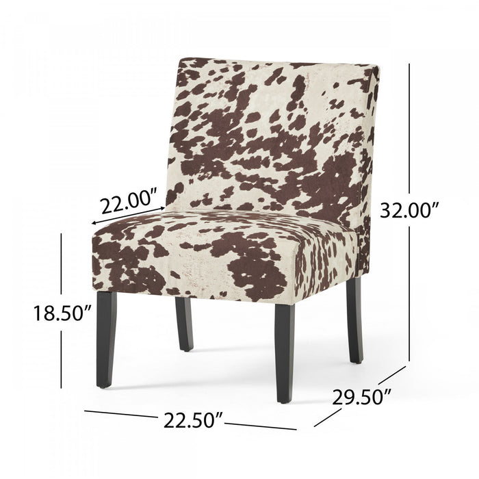 Oliver Linen-look Fabric Accent Chair Set Of 2 With Rubberwood Legs - Brown and White