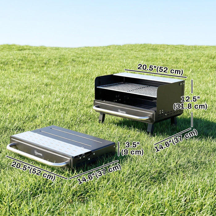 Outsunny Charcoal BBQ Grill, Portable Barbecue Grill with Adjustable Grates, Foldable Legs and Side Shelf for Camping Hiking Picnic Travel Garden Outdoor Cooking, Black