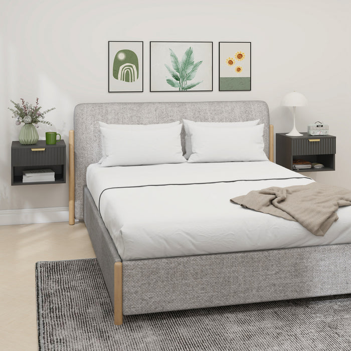 HOMCOM Floating Nightstands Set of 2, Bedside Tables with Fluted Drawer
