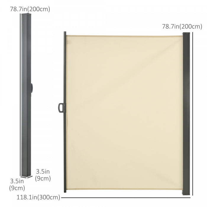 Outsunny 118\" X 79\" Retractable Side Awning Patio Outdoor Folding Privacy Screen With Resistance To Uv Rays & Wind, Cream White
