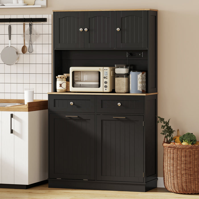 HOMCOM 68\" Pantry Cabinet, Kitchen Cabinet with Charging Station, Black