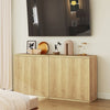 HOMCOM Sideboard Buffet Cabinet Set of 2, Fluted Kitchen Cabinet, Oak