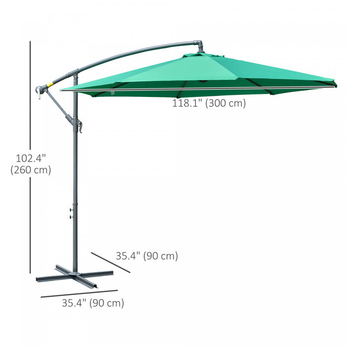 Outsunny 10ft Offset Patio Umbrella With Base, Hanging Parasol, Green