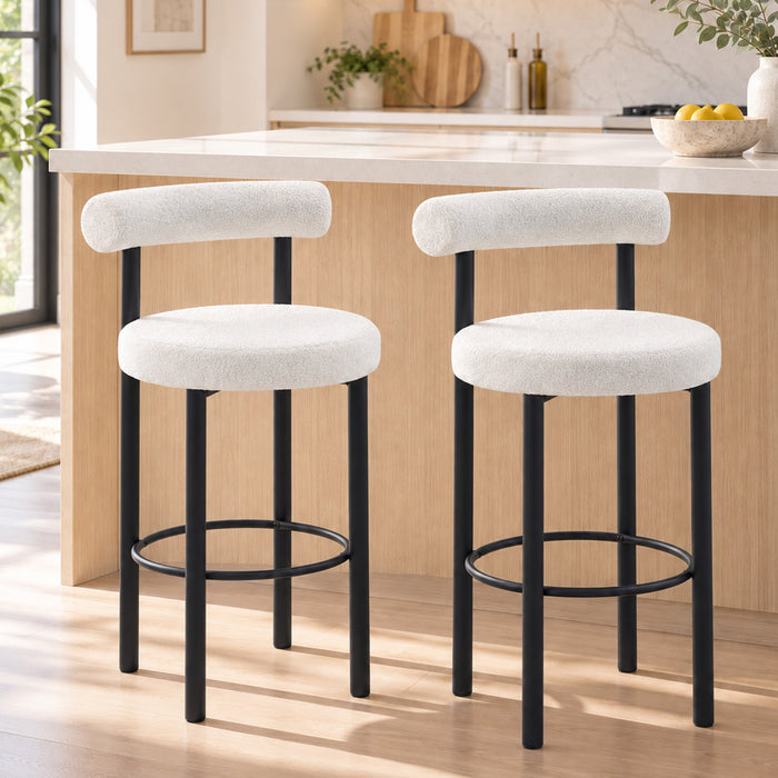 HOMCOM Bar Stools Set of 2, Sherpa Fleece Upholstered Barstools with Back