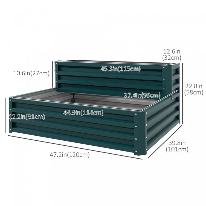 Outsunny 2 Tier Raised Garden Bed Galvanized Steel Planter Box, Green