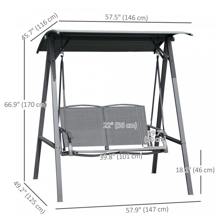 Outsunny 2-Seat Patio Swing Chair with Adjustable Canopy and Steel Frame