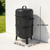 Outsunny 3-in-1 Vertical Charcoal Smoker with 2 Grill Grates, Built-in Thermometer, Adjustable Vent, 2 Doors, Outdoor BBQ Smoker Grill for Camping, Parties, Picnic