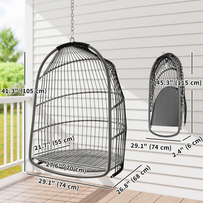 Outsunny Hanging Egg Chair, Foldable Rattan Garden Swing Chair, Dark Grey