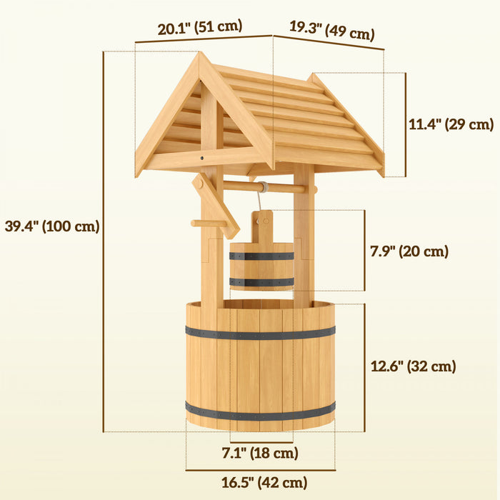 Outsunny Wishing Well Outdoor Wooden Planter with Hanging Bucket, Orange