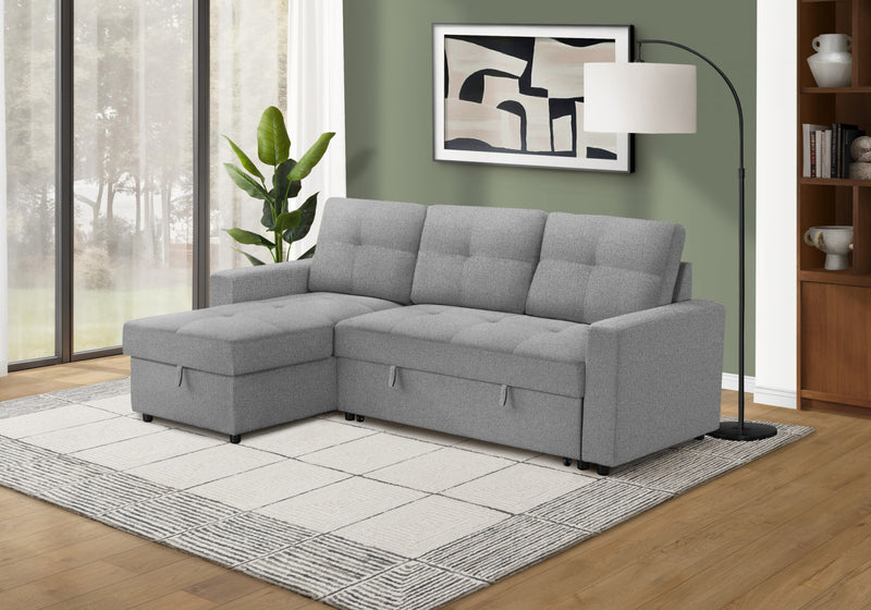 Sleeper Sofa, 90\" Length, Convertible Sofa Bed, Storage Chaise, Light Grey Fabric Sleeper Sofa