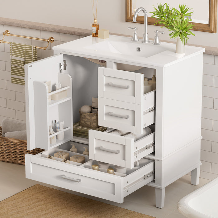 Oliver Solid Wood Bathroom Vanity with Sink Combo and Smart Storage, White