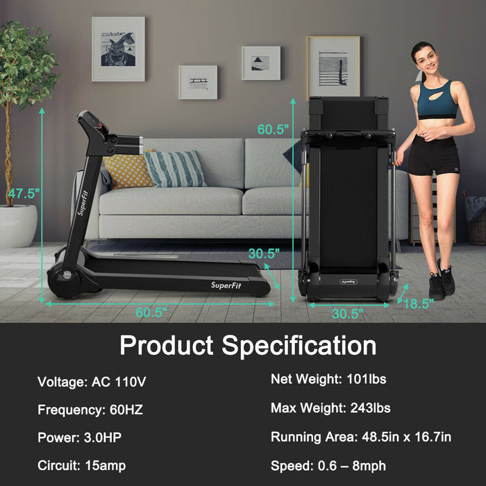 Superfit 3hp Folding Electric Treadmill Running Machine W/ Speaker