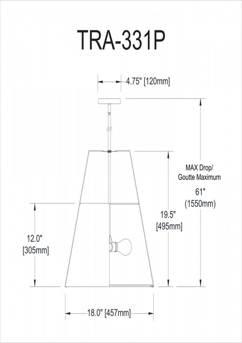 Dainolite Trapezoid 3 Light Pendant Trapezoid Black/White Shade White Fabric Diffuser Lamp