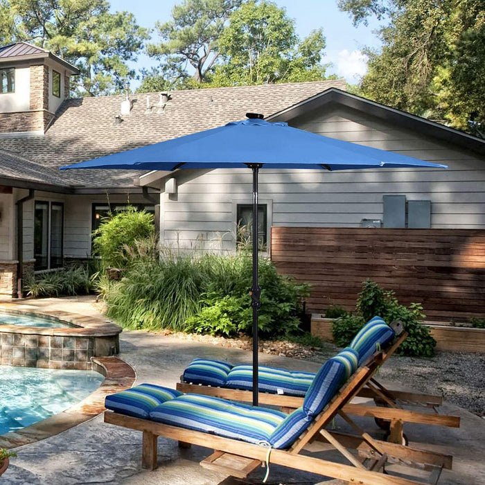 Costway 9ft Market Patio Umbrella w/Solar Lights & 40 LBS Steel Umbrella Stand