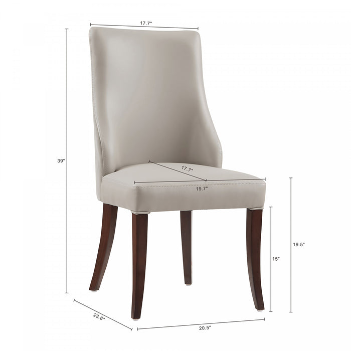 Connie Modern Wood Vegan Leather and Velvet Dining Chair in Light Gray - Set of 2