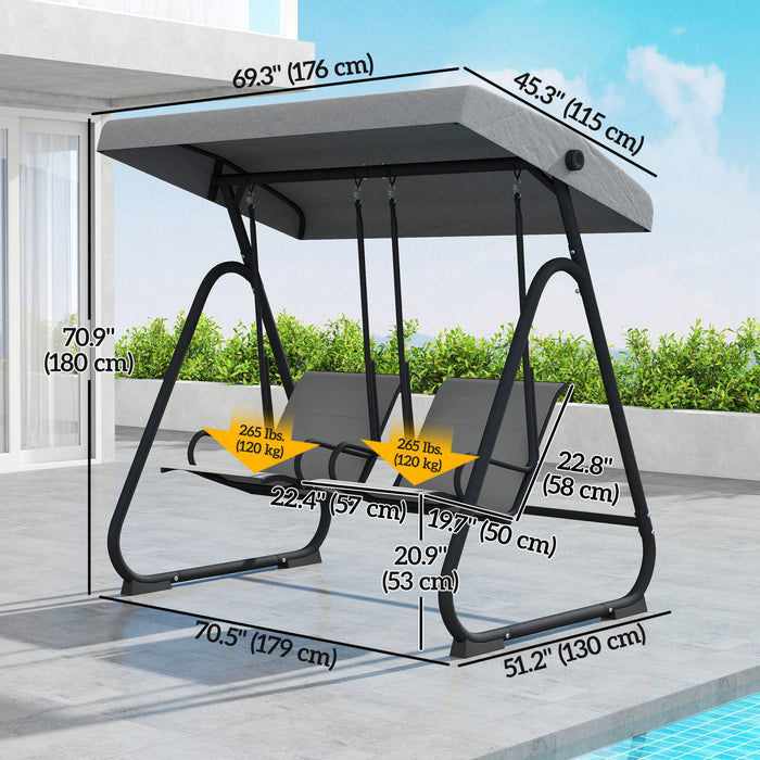 Outsunny Patio Swing Chair w/Adjustable Canopy 2-Seat, Grey