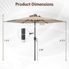 Costway 7.5 ft Solar Powered Patio Umbrella with LED Lights Push Button Tilt Crank Handle Brown
