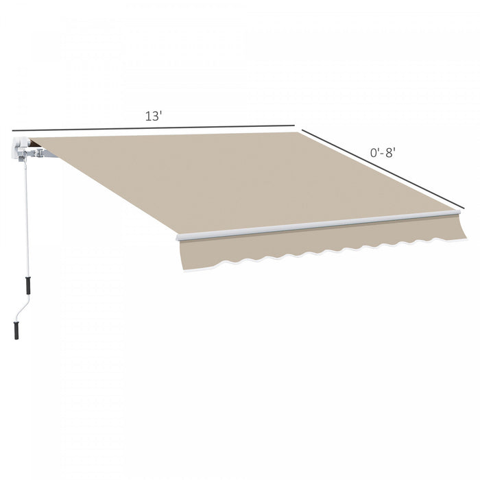 Outsunny 13' X 8' Manual Retractable Patio Awning Sun Shade Outdoor Deck Window Door Canopy Shelter Aluminum Frame Khaki