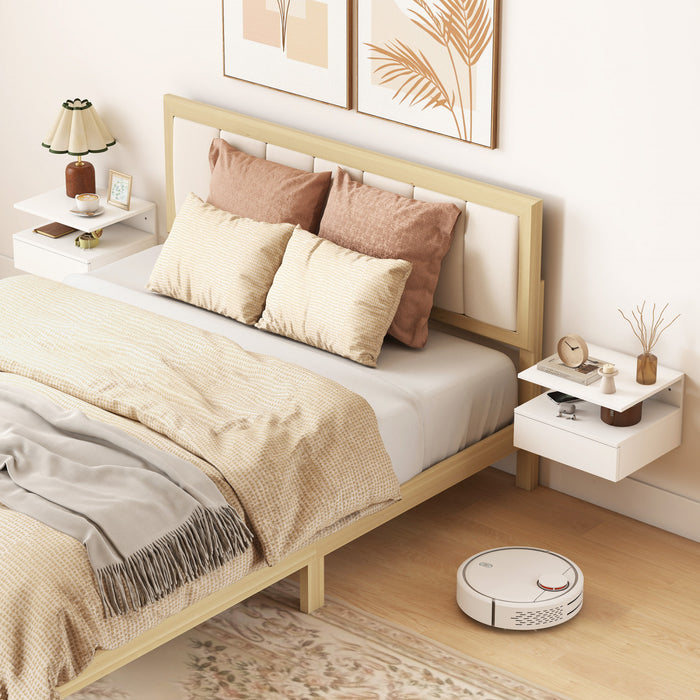 HOMCOM Floating Nightstand Set of 2, Bedside Table with Drawer and Shelf