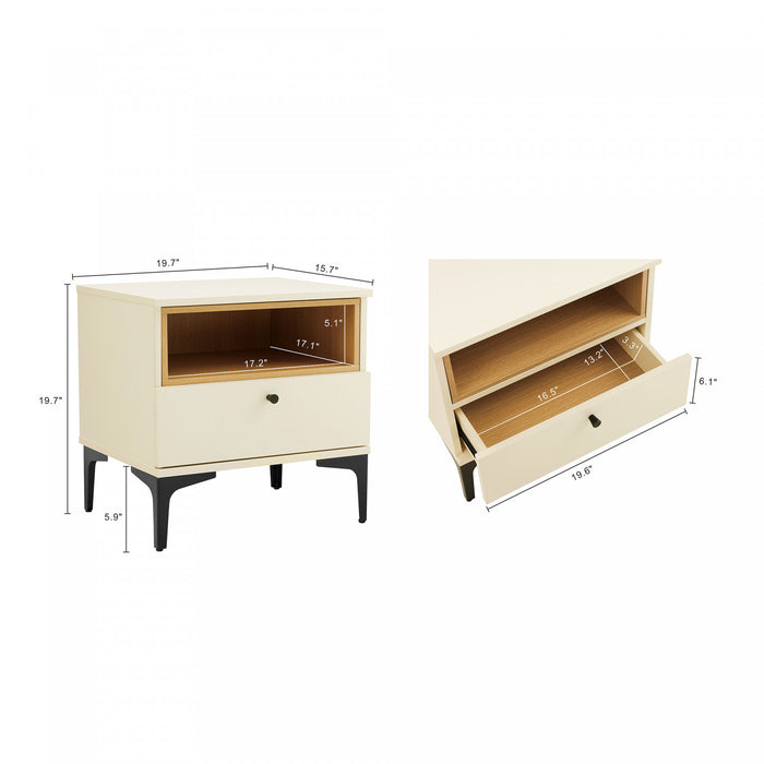 Amara Modern 20\" Nightstand in Cream and Light Oak (1-Drawer)