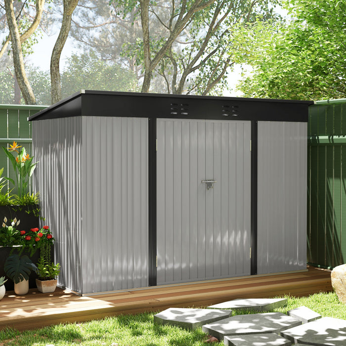 Outsunny 9' X 4' Galvanized Steel Storage Shed With Lockable Doors, Vents