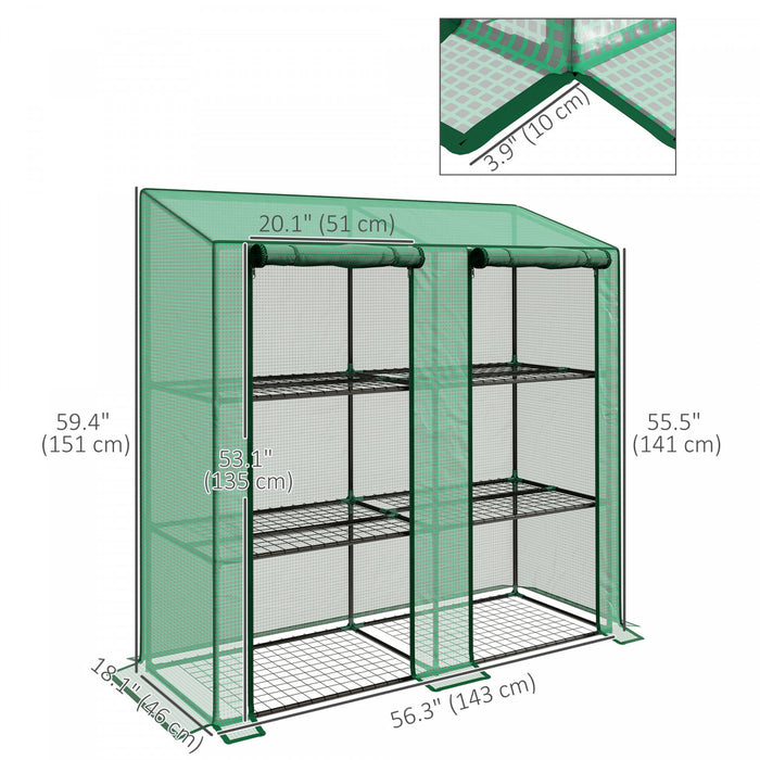 Outsunny Mini Greenhouse With 3 Tier 6 Shelves Portable Green House, Green