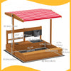 Outsunny Kids Sandbox with Cover, Wooden Sand Box with Adjustable Cover, Kitchen Playset Toys, Seat, Storage, Outdoor Sand Play for 3-7 Years Old, 45 x 43 x 43inch, Red
