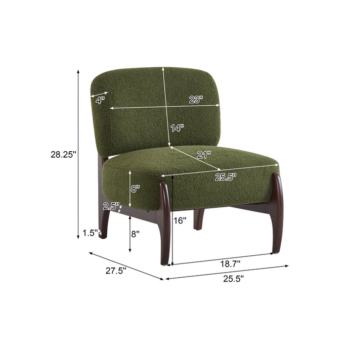 Coco Modern Boucle Lounge Chair with Solid Wood Frame, Green