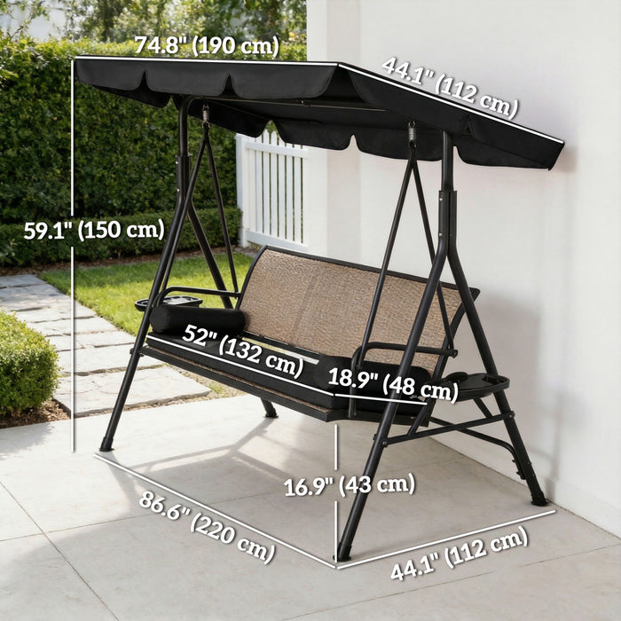 Outsunny 3-Seat Porch Swing with Canopy Outdoor Swing Chair w/ Rattan Seat