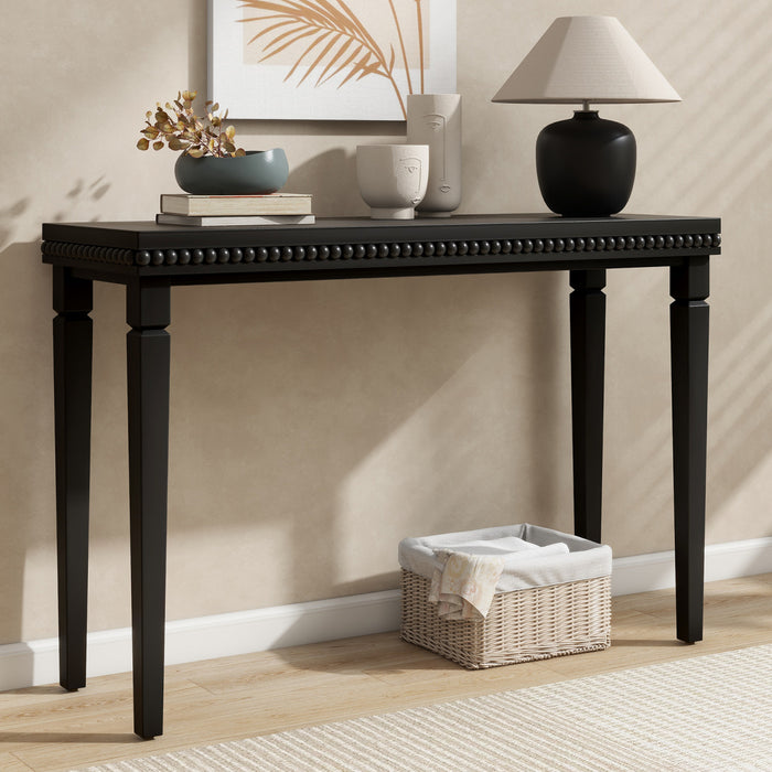 Martha 47.25\" Rustic Wood Sofa Table with Decorative Beaded Trim - Black