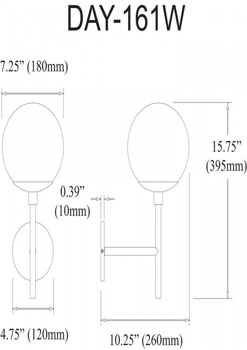 Dainolite Dayana 1 Light Wall Sconce Up Light Aged Brass White Glass Lamp