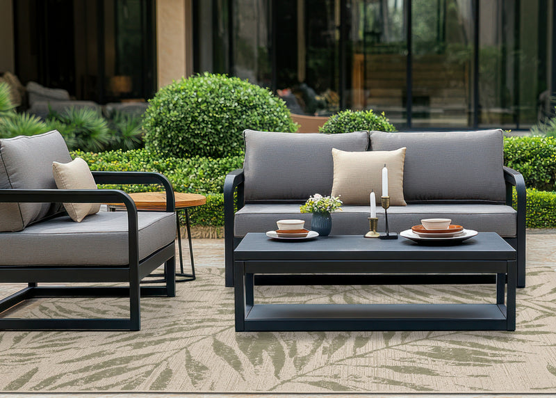 Jackson Taupe White Elegant Border Outdoor Rug, 5'3\" x 7'7\" Outdoor Area Rug