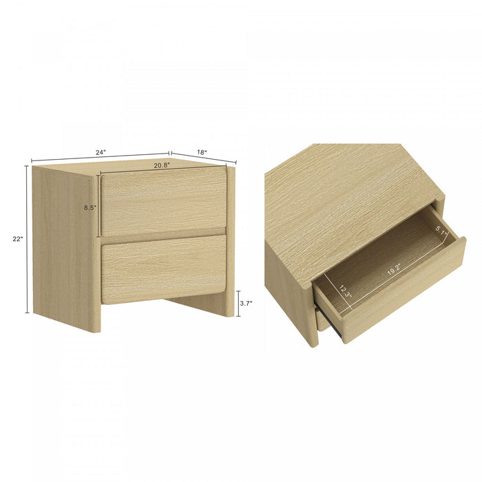 Linda Modern 24\" Nightstand in Natural Oak (2-Drawer) - Set of 2