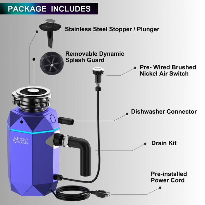 BrightDIAMOND 1HP Quietest Waste Disposer, LED Cabinet Light, Corded & Air Switch, Amethyst - WDD100TA1AM Food Disposer