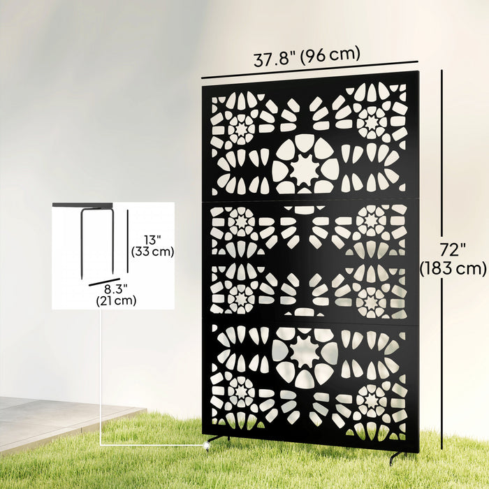 Outsunny 72\" x 38\" Metal Outdoor Privacy Screen, Black